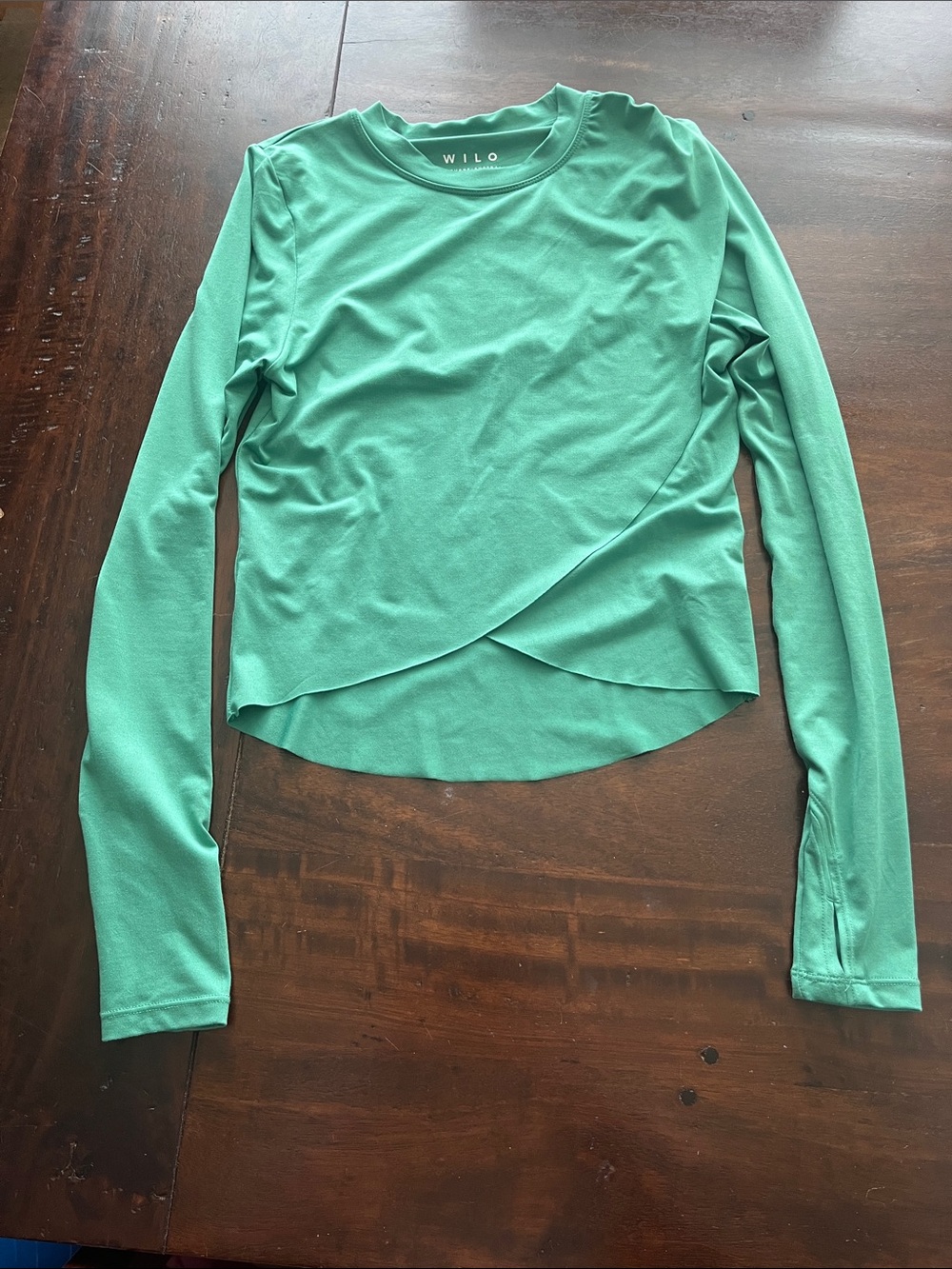 Women's Long-Sleeve Faux-Wrap-Front Top in Green